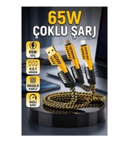 65W 4'ü 1 Arada Çoklu Şarj Kablosu USB-C USB-A Lightning Veri Aktarımı ve Hızlı Şarj