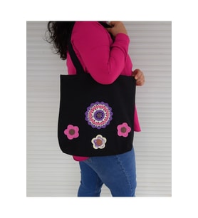 Çiçekler Ve Mandala (PEMBE/MOR) Örgülü Bez Omuz Çantası