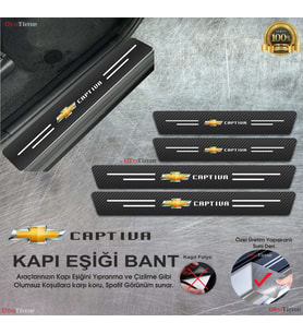 Chevrolet Captiva   Logolu Karbon Kapı Eşiği Koruyucu Suni Deri 4'lü Set