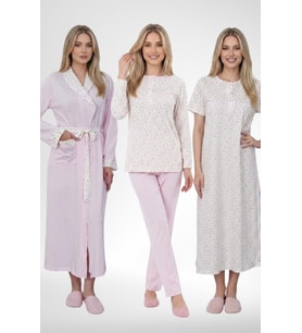 Mecit 6385 Pembe Büyük Beden Kadın Sabahlık Pijama Gecelik Set
