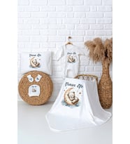 Pia Baby Premium İsim Baskılı %100 Pamuk Tulumlu Yenidoğan Erkek Bebek Hastane Çıkışı Hediyesi 5039-03 (Ekru)
