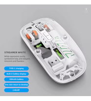 Şeffaf Mouse Kablosuz Mouse Fare Şarjlı Bluetooth Wireless Çift Modlu Sessiz 5 Tuşlu DPI Kontrol (Beyaz)
