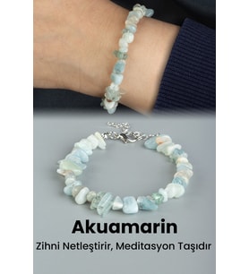 Akuamarin Doğal Kırık Taş Zincir Kapamalı Bileklik