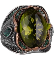 Peridot Yapay Taşlı Yüzük - 925 Ayar Gümüş Yüzük - El Yapımı Taş Takı - Gümüş Erkek Yüzüğü