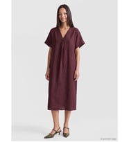 LCW EVERYDAY Bordo V Yaka %100 Keten Elbise