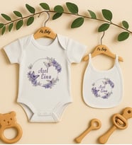 Pia Baby Premium %100 Pamuk İsme Özel Organik Baskılı Çıtçıtlı Bebek Body Ve Önlük 5020-20 (Ekru)