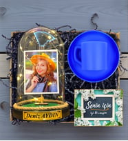 Kişiye Özel Led Işıklı Fanus ve Renkli 100ml Türk Kahvesi Fincanı Hediye Seti DN1 (Model 3)