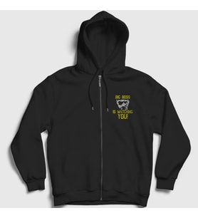 Presmono Unisex Siyah Big Boss Metal Gear Solid Fermuarlı Kapüşonlu Sweatshirt 463638tt