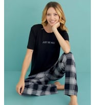 Mihra Kadın Bisiklet Yaka MİLAN Likralı Kısa Kol Pijama Takımı 50107/89- 1 Adet (Siyah)