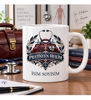 Pratisyen Hekim Kupa Bardak Doktor Çantası ve Stetoskop Desenli