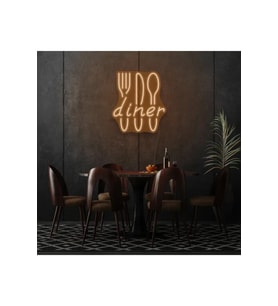 Restoranlara Özel Diner Yazılı Çatal,Bıçak,Kaşık Şekilli Neon Tabela
