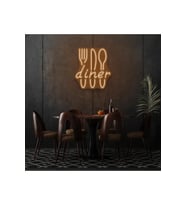 Restoranlara Özel Diner Yazılı Çatal,Bıçak,Kaşık Şekilli Neon Tabela