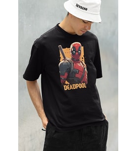 Film Kahramanı Deadpool Baskılı Unisex Oversize Marvel Tişört