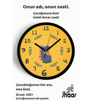İsme Özel Sevimli Dinozor Çizimli Çocuk Odası Duvar Saati Orta Boy 30 cm Siyah Camlı Sessiz