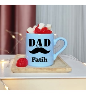 DAD ( BABA ) Tasarımlı Kişiye Özel Mavi Türk Kahvesi Fincanı