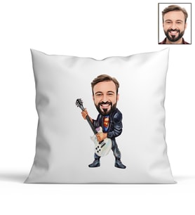 Kişiye Özel Gitarist Tasarımlı Karikatür Yastık 91