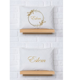 Pia Baby Premium %100 Pamuk İkili İsim Yazılı Kız Bebek Yastık Kılıfı – 35x45 cm Organik Baskı 5049-13 (Ekru)