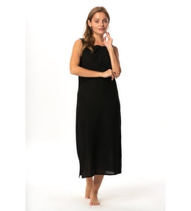 Pamuk Kombinezon Şile Bezi Uzun Elbise Astarı Kalın Atlet Askılı Siyah Syh