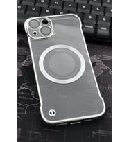 iPhone 14 Uyumlu Gümüş Gri Silver Renkli İnce Kenarlı Şeffaf Sert Kapak Kılıf