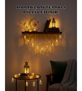 Altın Fener Detaylı Pilli Ramazan Led Işık Ev Dekorasyonu
