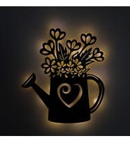 Lucenda Led Işıklı Çiçek Sulama Kabı Ve Çiçekler Dekoratif Tablo Balkon Duvar Dekorlu Gece Lambası (Sarı)