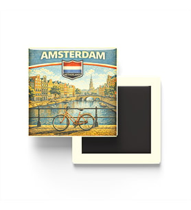 Retro Hollanda Amsterdam Şehri Temalı Vintage Buzdolap Magneti – 9x9 cm