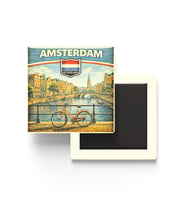 Retro Hollanda Amsterdam Şehri Temalı Vintage Buzdolap Magneti – 9x9 cm