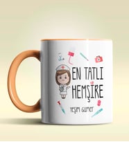 Kişiye Özel En Tatlı Hemşire Tasarımlı Turuncu Kupa Bardak (Turuncu)
