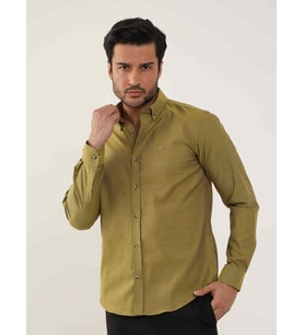 Dufy Hardal Erkek Slim Fit Düz Brent Düğmeli Yaka Uzun Kol Gömlek - 102454