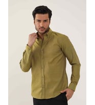Dufy Hardal Erkek Slim Fit Düz Brent Düğmeli Yaka Uzun Kol Gömlek - 102454