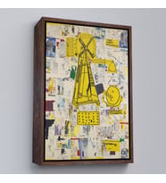 Çerçeveli Jean-Michel Basquiat - Yel Değirmeni Tablosu - Windmill (Kahverengi)