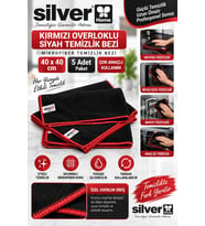 Silver Home Kırmızı Overloklu Siyah Temizlik Bezi 40x40 cm 5 Adet