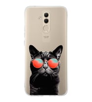 PrintiFy Huawei Mate 20 Lite ile Uyumlu 1mm Slim Fit Kedi 3 050d Baskılı Şeffaf  Kılıf