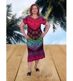 Şile Bezi Oversize Taş Baskı Desenli Elbise - Çok Renkli - S/M/L/XL Beden
