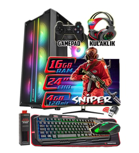WarboX SNİPER 24" Monitör i5 3350p 16gb Ram 256gb Ssd 250gb Hdd R7 240-4gb E.kartı Gaming Takım PC (Siyah)
