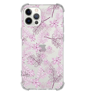 Apple iPhone 12 Pro Uyumlu Köşe Korumalı Antişok  Kapak Floral Pudra Tasarımlı Şeffaf  Kılıf