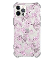 Apple iPhone 12 Pro Uyumlu Köşe Korumalı Antişok  Kapak Floral Pudra Tasarımlı Şeffaf  Kılıf