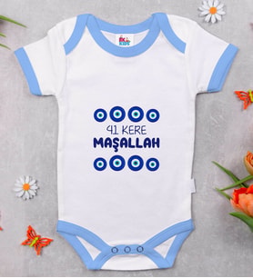 BK Kids Maşallah Tasarımlı Mavi Bebek Body Zıbın-2