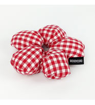 Woodycord El Yapımı Pötikare Desenli Scrunchie Toka - Kırmızı Beyaz