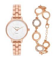 Forentina Bayan Rose Metal Kol Saati-Rose Halka Bileklik Kombin Set PS4068