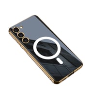 Galaxy S23 Plus Kılıf Wireless Şarj Özellikli Kenarları Elektroplating Kaplama Aynalı Zore Kent Kılıf (Siyah)