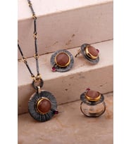 Agat Taşlı Çekiç Dövme Elişi Tasarım Gümüş Set 2786