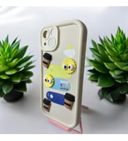 IPHONE 13 Kabartma  Emojili Kaliteli Yumuşak Silikon Telefon Kılıfı (Krem)