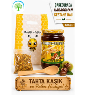 Karaorman Kestane Balı 1000g Tahta Kaşık ve Polen Hediye