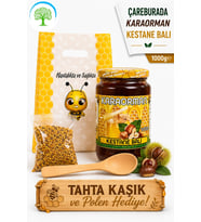 Karaorman Kestane Balı 1000g Tahta Kaşık ve Polen Hediye