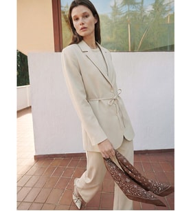 LCW Modest Bej Kuşaklı Yaka Kadın Blazer Ceket