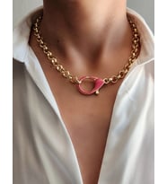 Pembe Neon Renkli Gold Zincir Kolye