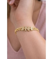 Xuping 14 Ayar Renginde N Harf Model Gurmet Zincir Zirkon Taşlı Çelik Kadın Bileklik (Altın)