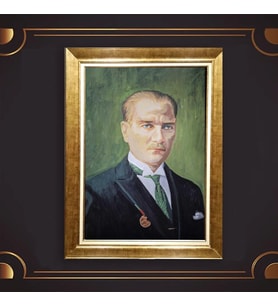 Özel Seri Paspartulu Çerçeveli Atatürk Tablo l63 (Gold)