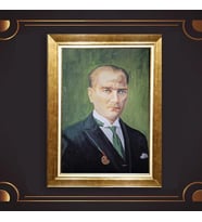 Özel Seri Paspartulu Çerçeveli Atatürk Tablo l63 (Gold)